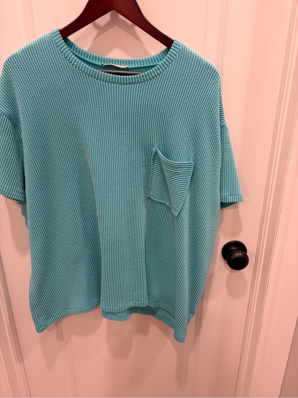Zenana Outfitters Light Aqua Ribbed Pocket Tee